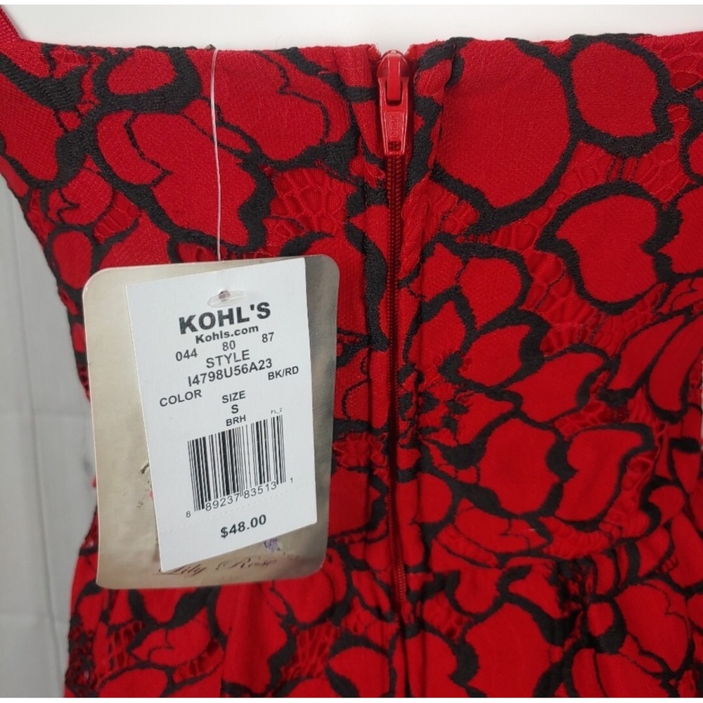 NWTS! Red & Black Floral Lily Rose Dress Size Small Missing Belt - Picture 5 of 13